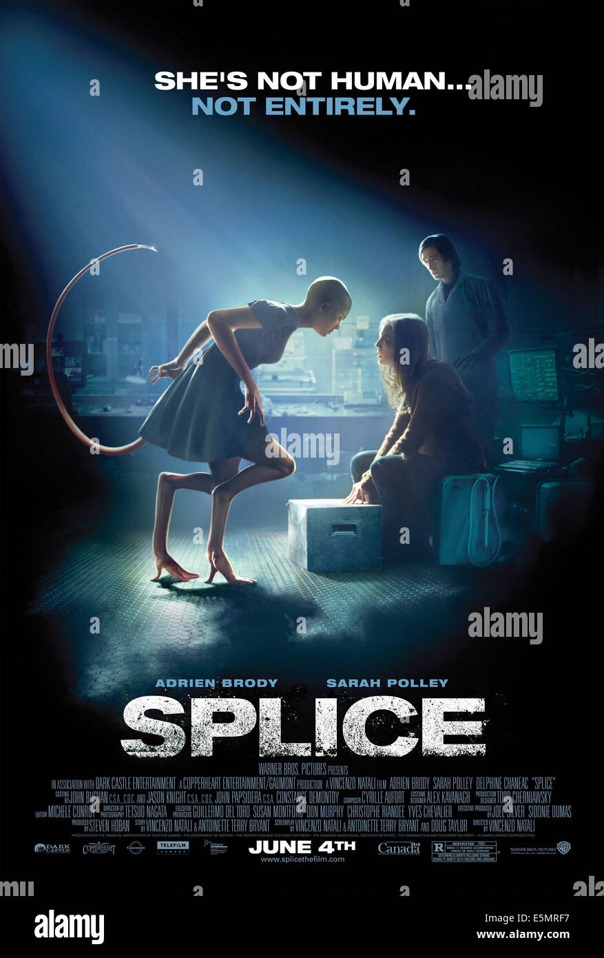 SPLICE, from left: Delphine Chaneac, Sarah Polley, Adrien Brody, 2009. ©Warner Bros/Courtesy Everett Collection Stock Photo