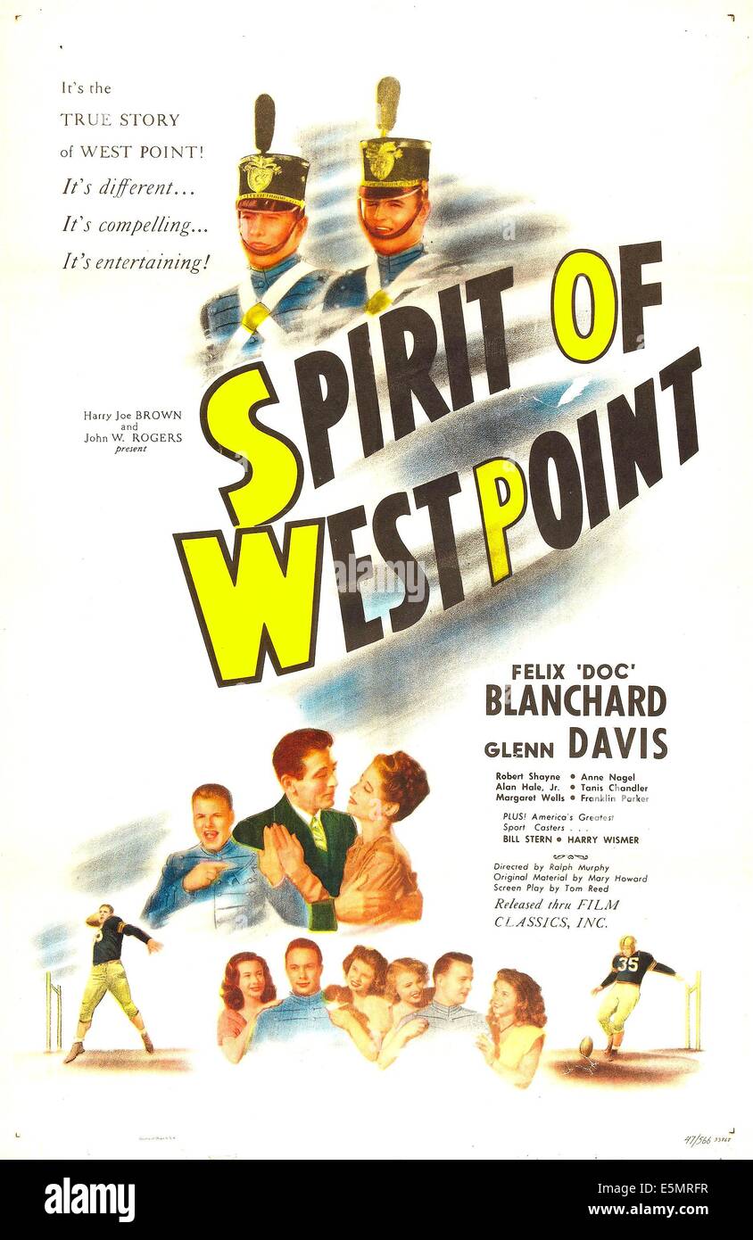 THE SPIRIT OF WEST POINT, US poster, top from left: Glenn Davis, Felix 'Doc' Blanchard, middle from left: Felix 'Doc' Stock Photo
