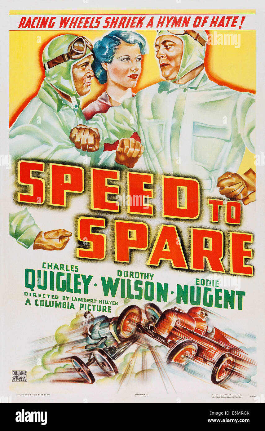 SPEED TO SPARE, l-r: Edward J. Nugent, Dorothy Wilson, Charles Quigley on poster art, 1937 Stock Photo