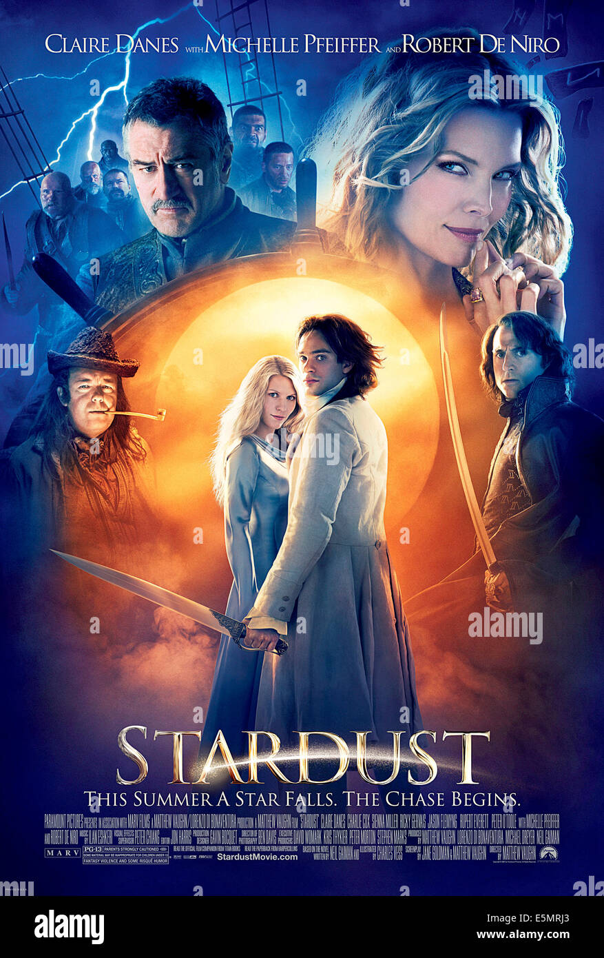 STARDUST, clockwise from lower left: Ricky Gervais, Robert DeNiro, Michelle Pfeiffer, Mark Strong, Charlie Cox, Claire Danes, Stock Photo