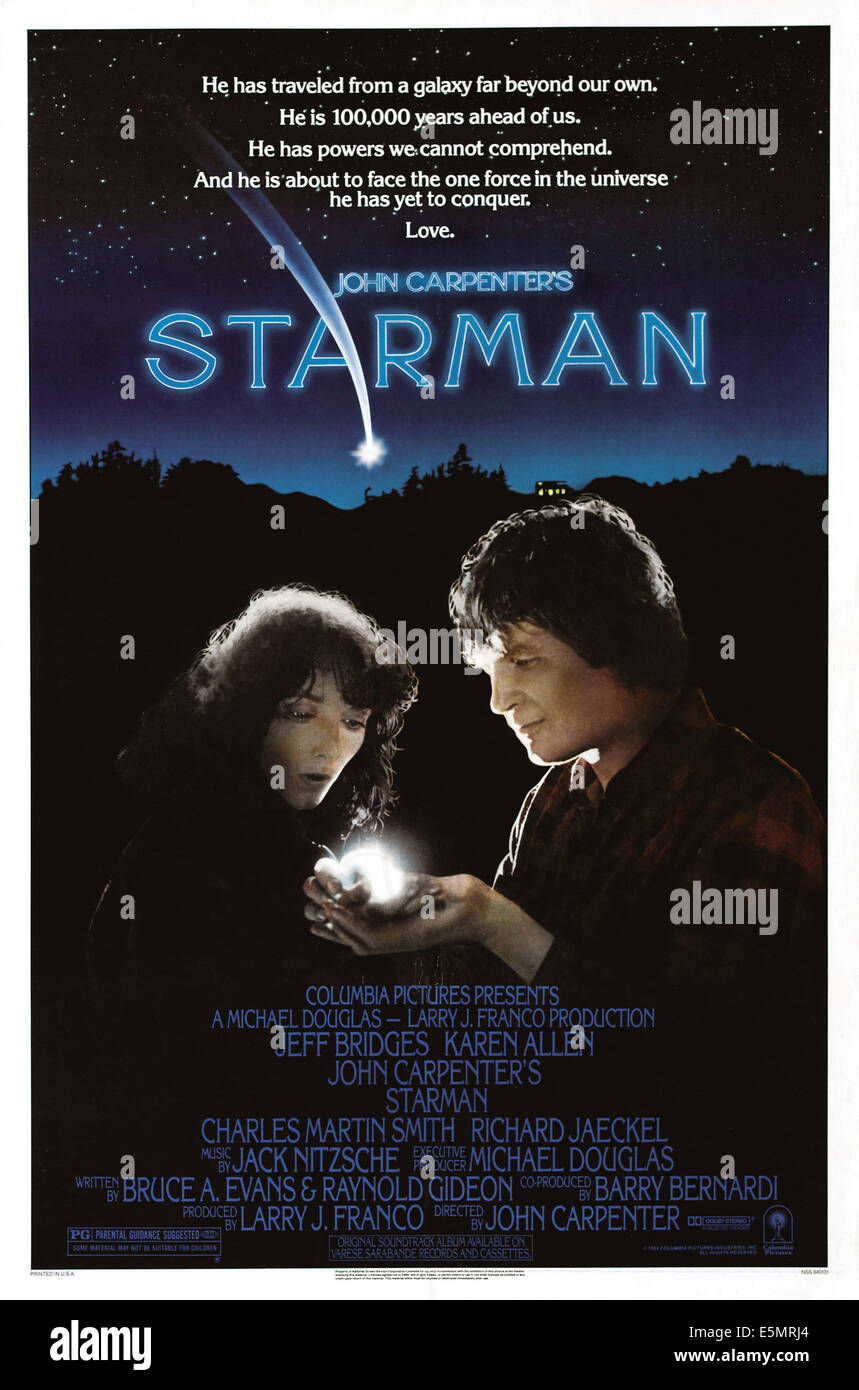 STARMAN, from left: Karen Allen, Jeff Bridges, 1984. ©Columbia/Courtesy Everett Collection Stock Photo