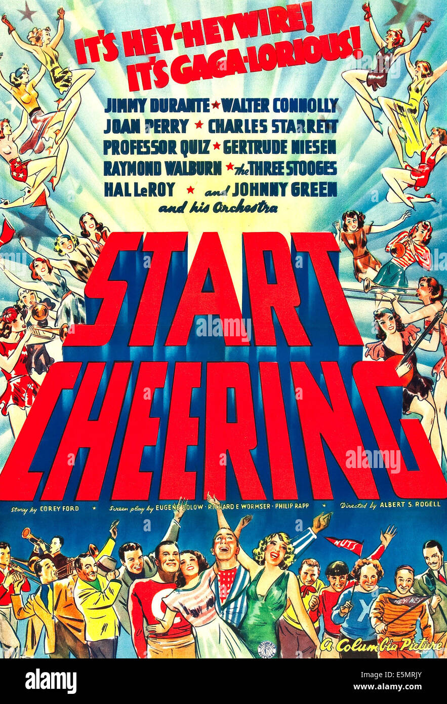 START CHEERING, US poster art, bottom from left, starting with Romo Vincent (yellow jacket), Johnny Green, Charles Starrett, Stock Photo