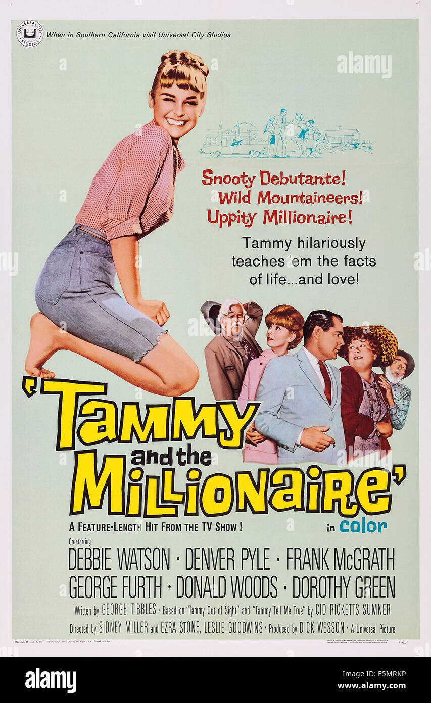TAMMY AND THE MILLIONAIRE, US poster, from left: Debbie Watson, Denver Pyle, Dorothy Green, Donald Woods, Frank McGrath Stock Photo