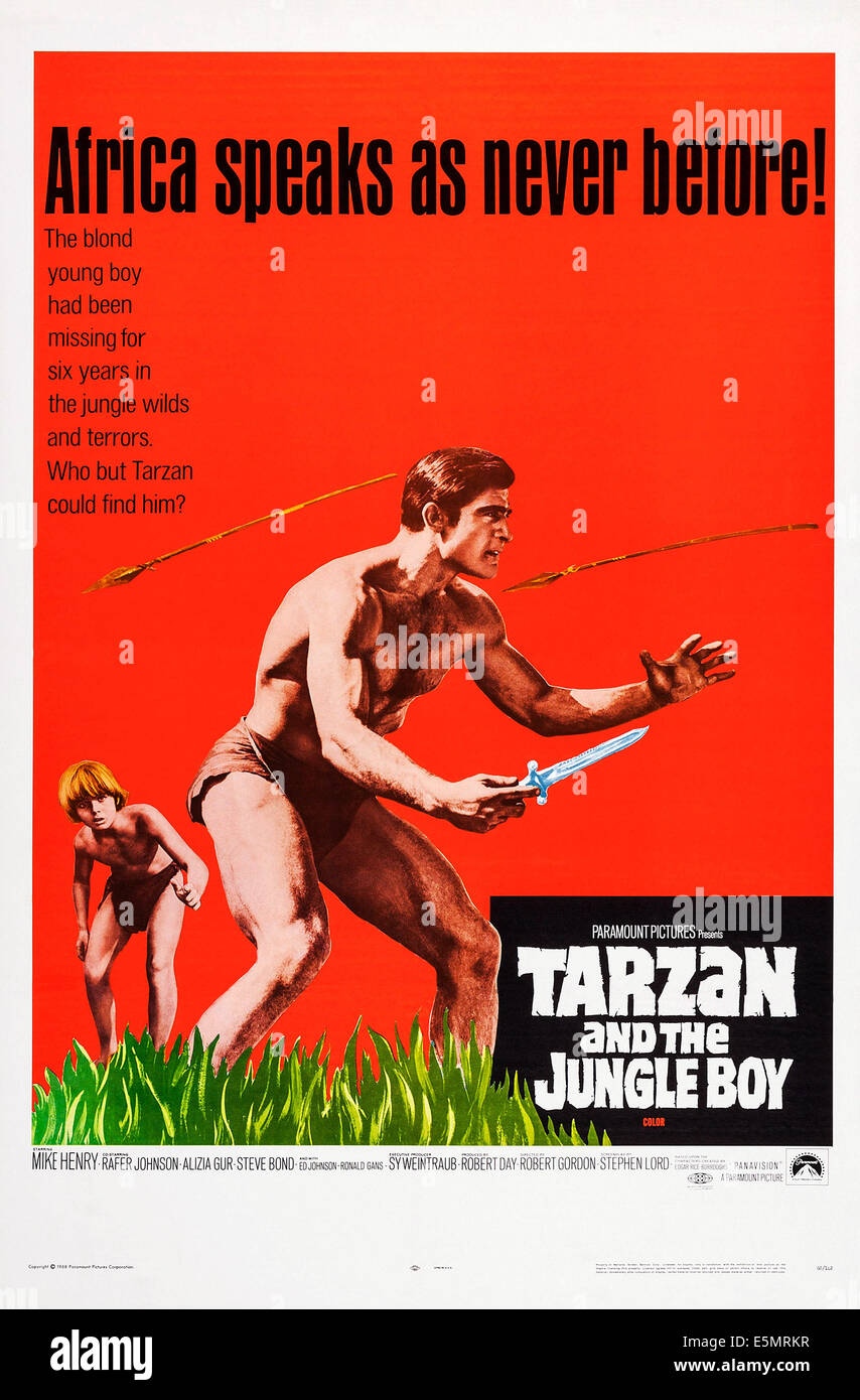 TARZAN AND THE JUNGLE BOY, US poster art, from left: Ron Gans, Mike Henry, 1968 Stock Photo
