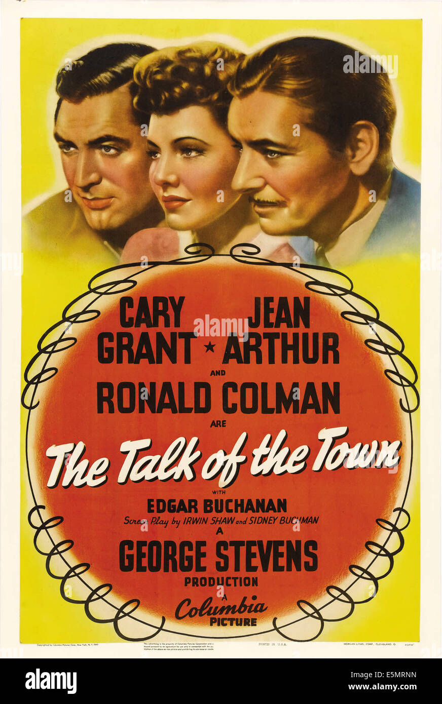 THE TALK OF THE TOWN, top from left: Cary Grant, Jean Arthur, Ronald Colman, 1942. Stock Photo