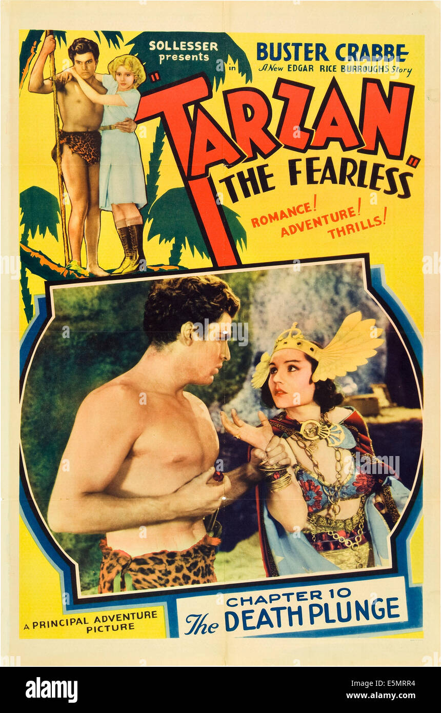 TARZAN, THE FEARLESS, top l-r: Buster Crabbe, Julie Bishop, bottom l-r: Buster Crabbe, Carlotta Monti in 'Chapter 10-The Death Stock Photo