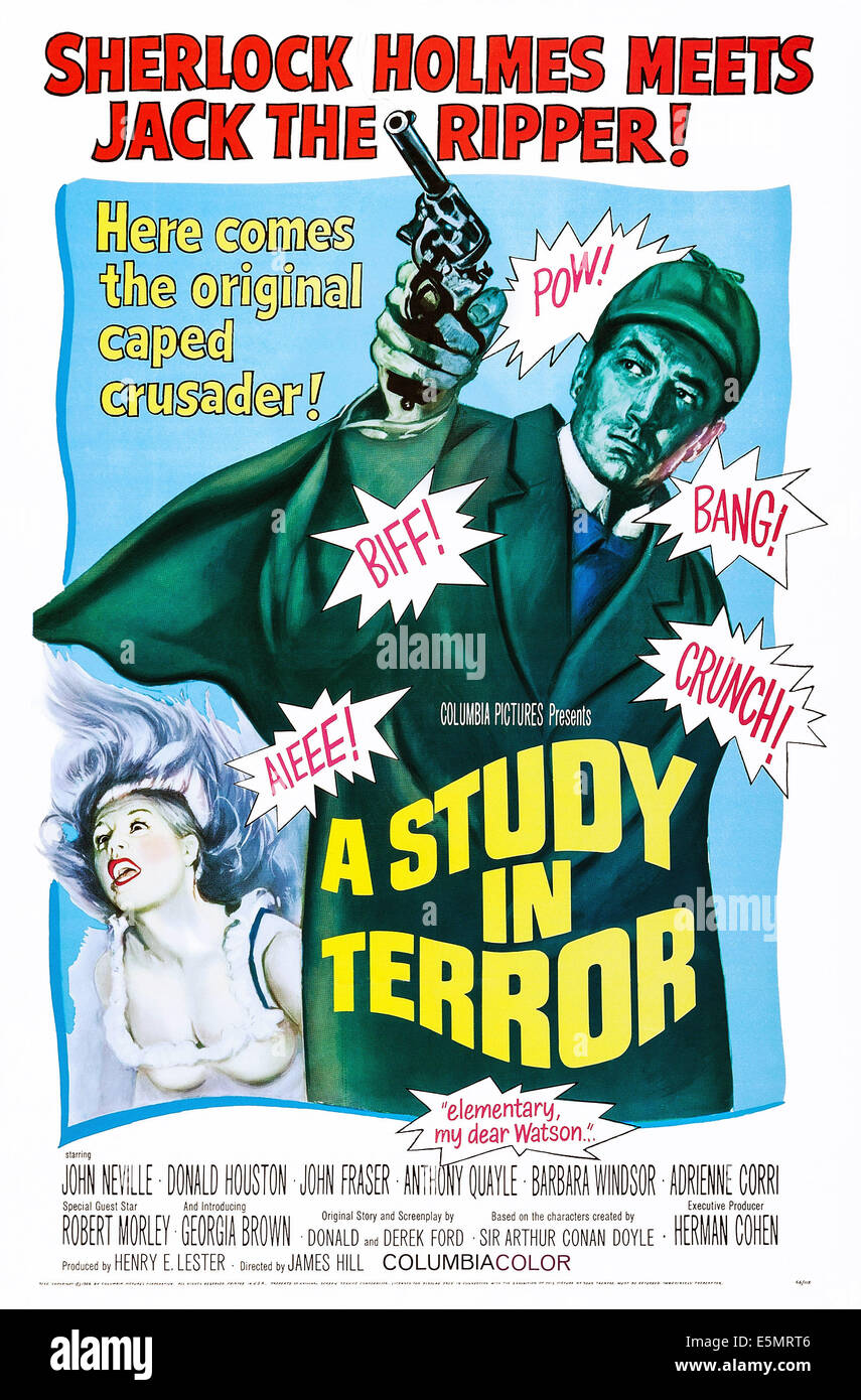 A STUDY IN TERROR, (aka SHERLOCK HOLMES IN A STUDY IN TERROR, aka FOG), top: John Neville on poster art, 1965. Stock Photo
