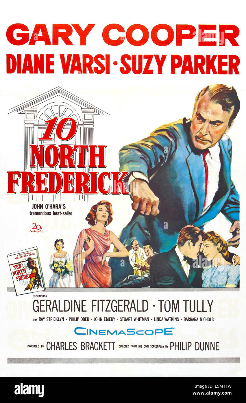 TEN NORTH FREDERICK, (aka 10 NORTH FREDERICK), US poster, Gary Cooper (top), Suzy Parker (red dress), head to head from left: Stock Photo