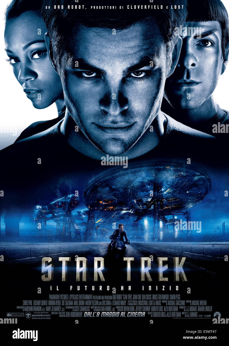 STAR TREK, Italian poster art, top, from left: Zoe Saldana, Chris Pine as James T. Kirk, Zachary Quinto as Spock, 2009. Stock Photo