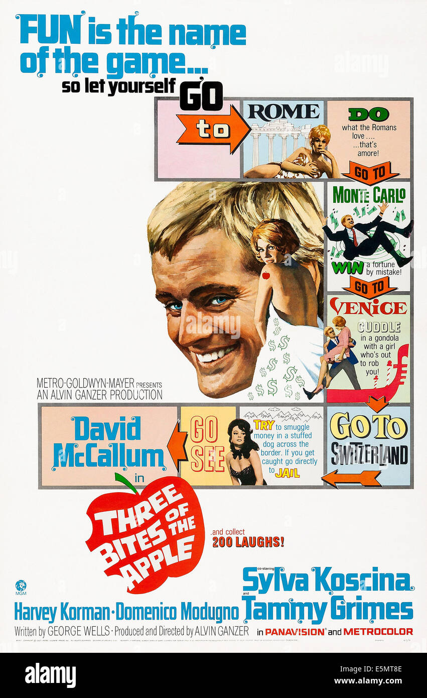THREE BITES OF THE APPLE, US poster art, from left: David McCallum, Sylva Koscina, 1967 Stock Photo