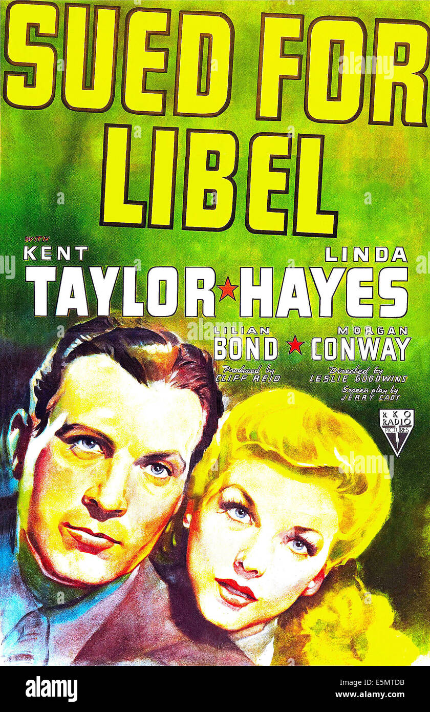 SUED FOR LIBEL, US poster art, from left: Kent Taylor, Linda Hayes, 1939 Stock Photo