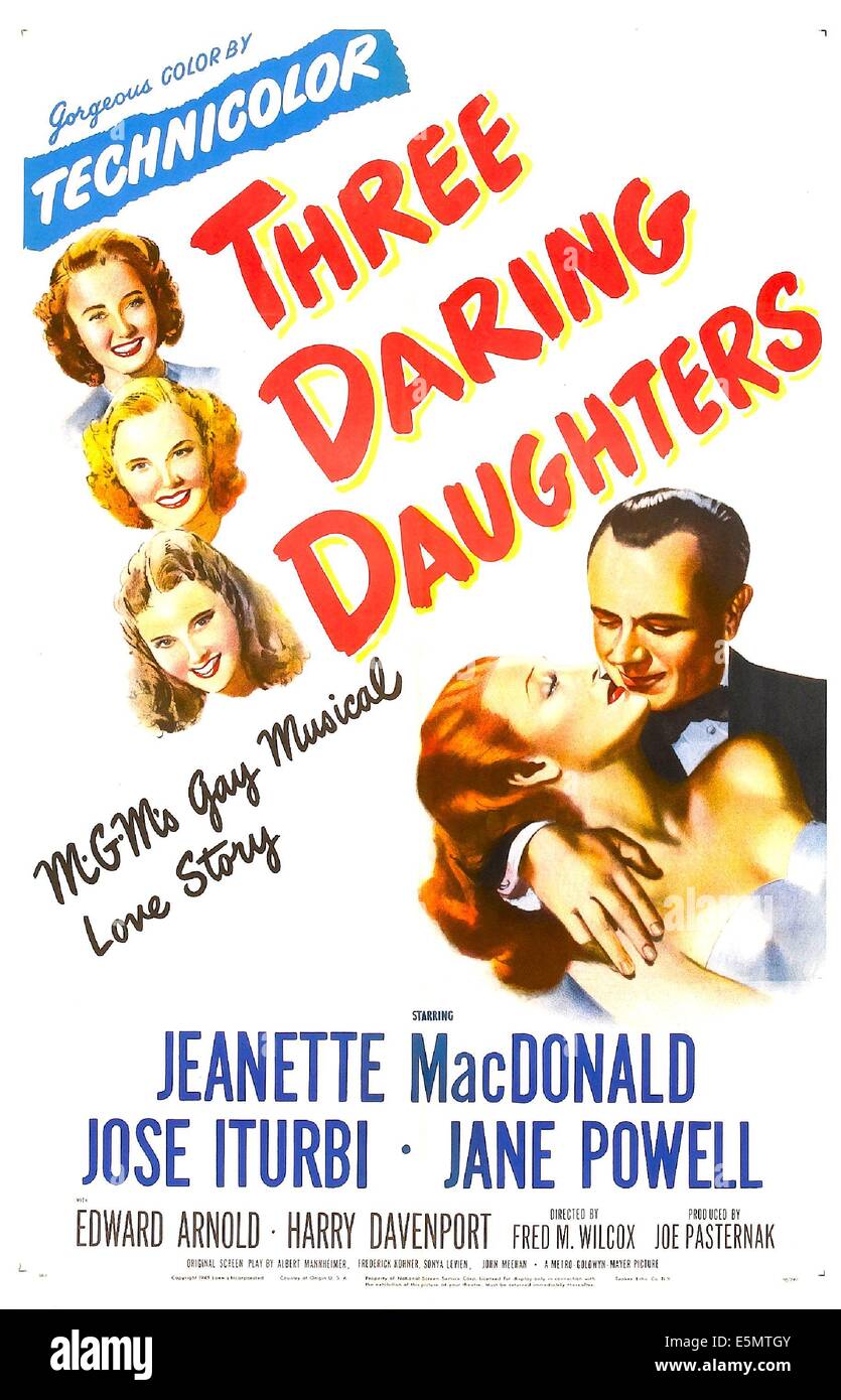 THREE DARING DAUGHTERS, US poster, bottom right: Jeanette MacDonald, Jose Iturbi,  left from top: Jane Powell, Ann Todd, Elinor Stock Photo