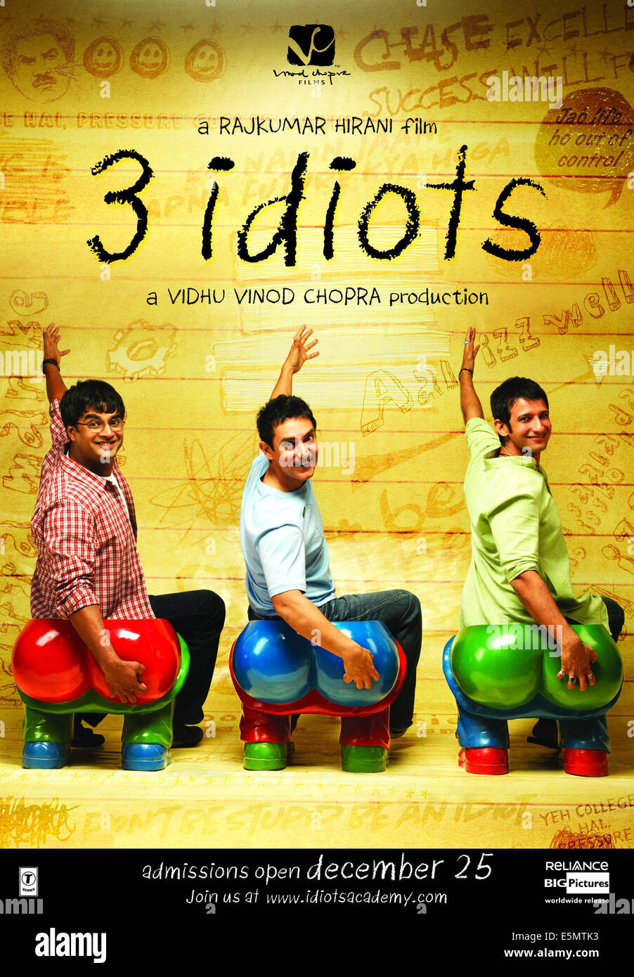 3 IDIOTS, (aka THREE IDIOTS), International poster art, from left:  Madhavan, Aamir Khan, Sharman Joshi, 2009 Stock Photo - Alamy