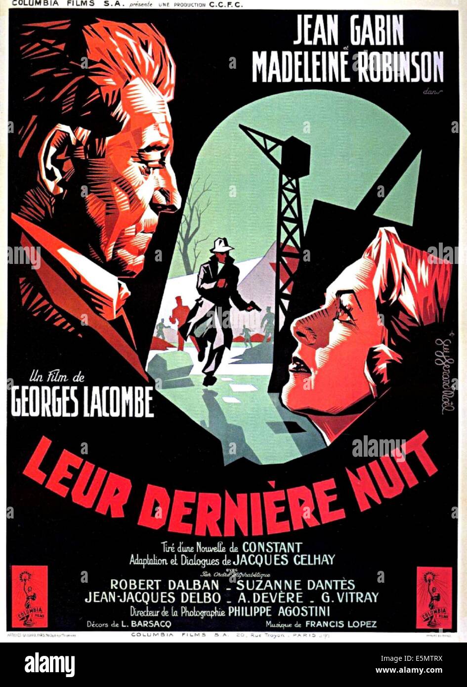 THEIR LAST NIGHT,(aka LEUR DERNIERE NUIT), French poster art, Jean Gabin, Madeleine Robinson, 1953. Stock Photo
