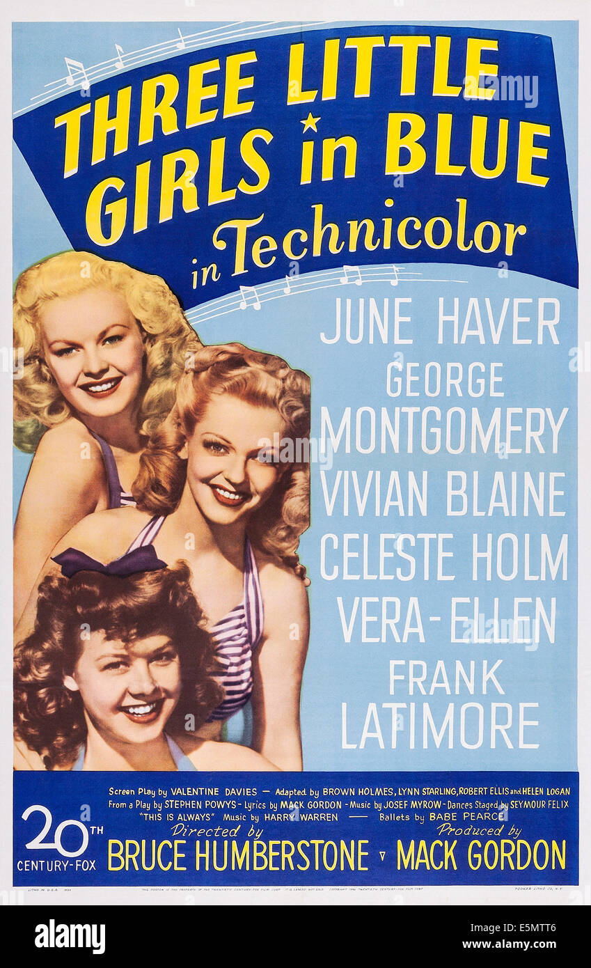THREE LITTLE GIRLS IN BLUE, top to bottom), June Haver, Vivian Blaine, Vera-Ellen, 1946, TM and Copyright ©20th Century Fox Stock Photo