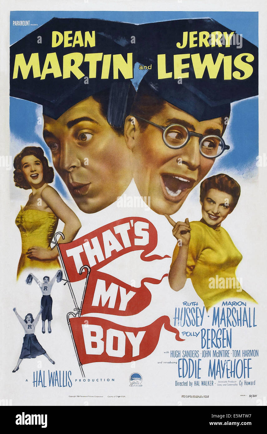 THAT'S MY BOY, US poster art, from left: Polly Bergen, Dean Martin, Jerry Lewis, Marion Marshall, 1951 Stock Photo