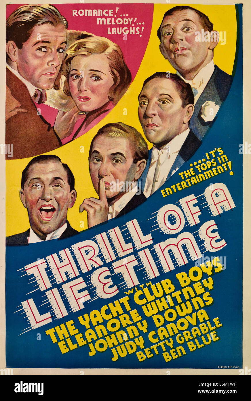 THRILL OF A LIFETIME, top, from left, Johnny Downs, Eleanore Whitney, bottom, Ben Blue, The Yacht Club Boys (George Kelly, Stock Photo