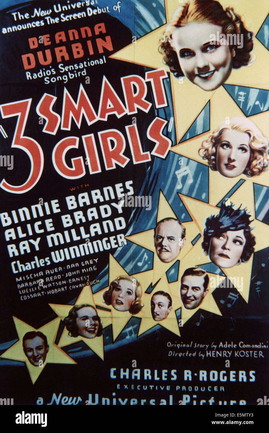 THREE SMART GIRLS, top to bottom: Deanna Durbin, Binnie Barnes,   Alice Brady, Charles   Winninger, Ray Milland, Mischa Auer, Stock Photo