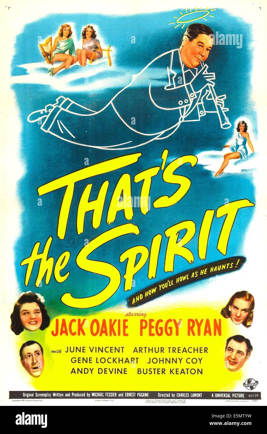 THAT'S THE SPIRIT, US poster, top: Jack Oakie (halo), bottom left from top: Peggy Ryan, Arthur Treacher, bottom right from top: Stock Photo