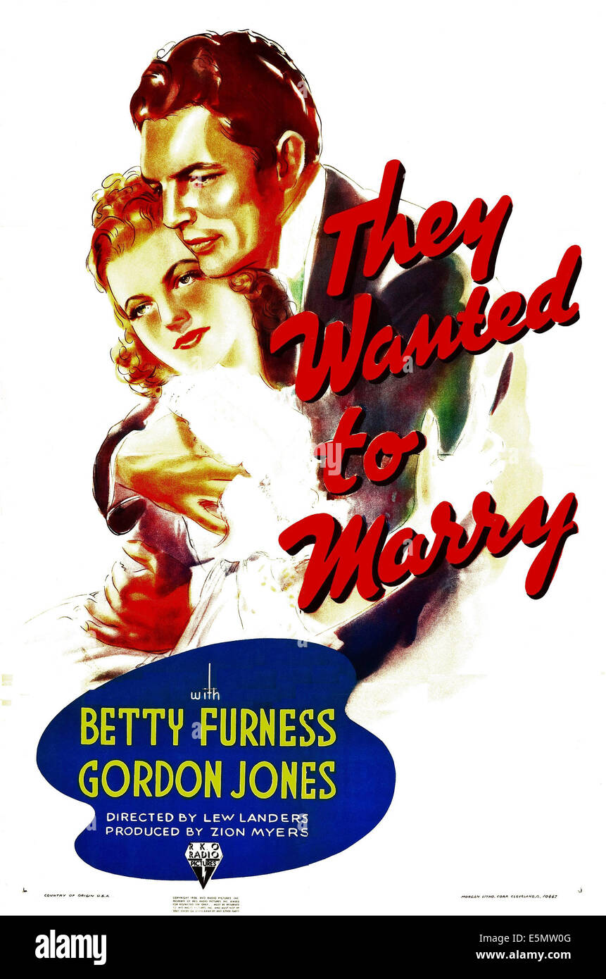 THEY WANTED TO MARRY, US poster art, from left: Betty Furness, Gordon Jones, 1937 Stock Photo