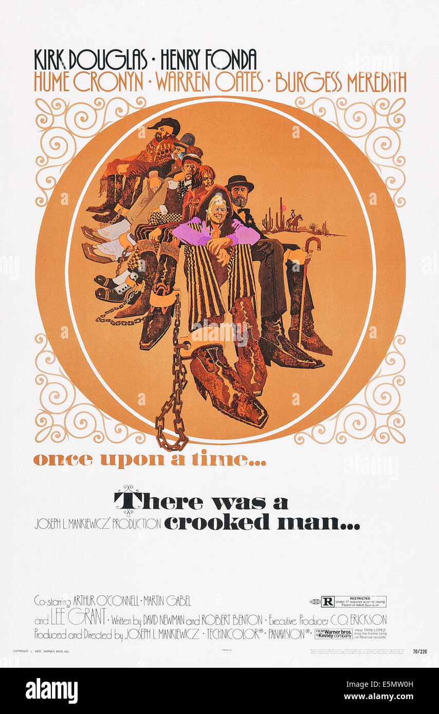THERE WAS A CROOKED MAN..., l-r: Hume Cronyn, Lee Grant, Kirk Douglas, Henry Fonda on poster art, 1970. Stock Photo