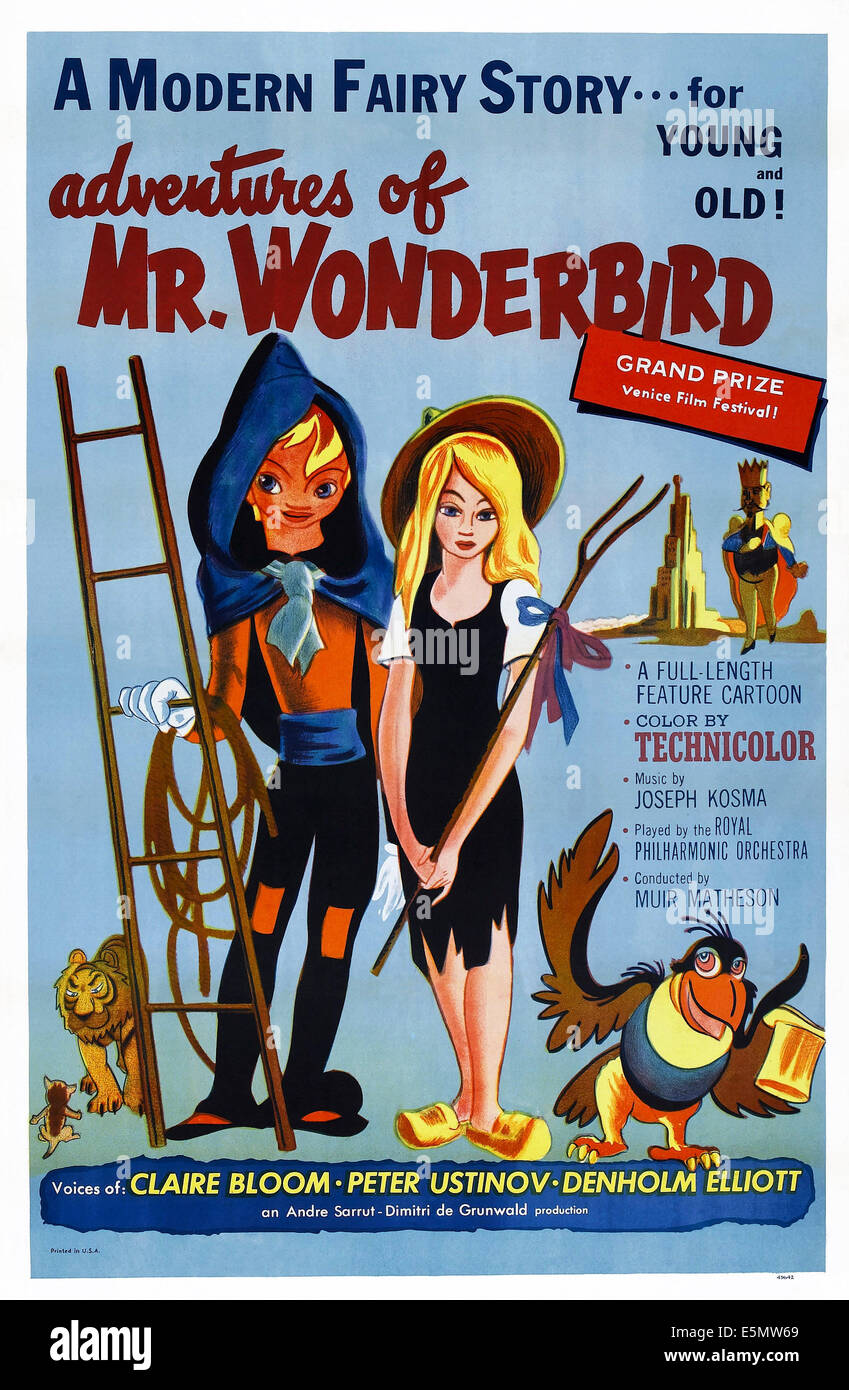 THE ADVENTURES OF MR. WONDERBIRD (aka LA BERGERE ET LE RAMONEUR), US poster art, 1952 Stock Photo