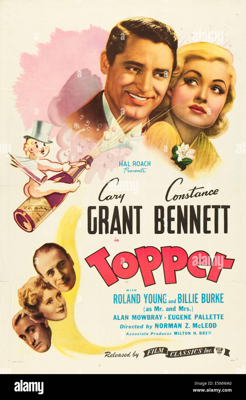 TOPPER, l-r: Cary Grant, Constance Bennett, bottom l-r: Alan Mowbray, Billie Burke, Roland Young on poster art, 1937 Stock Photo