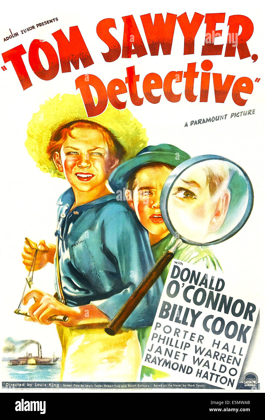 TOM SAWYER, DETECTIVE, US poster art, from left: Donald O'Connor as Huckleberry Finn, Billy Cook as Tom Sawyer, 1938 Stock Photo