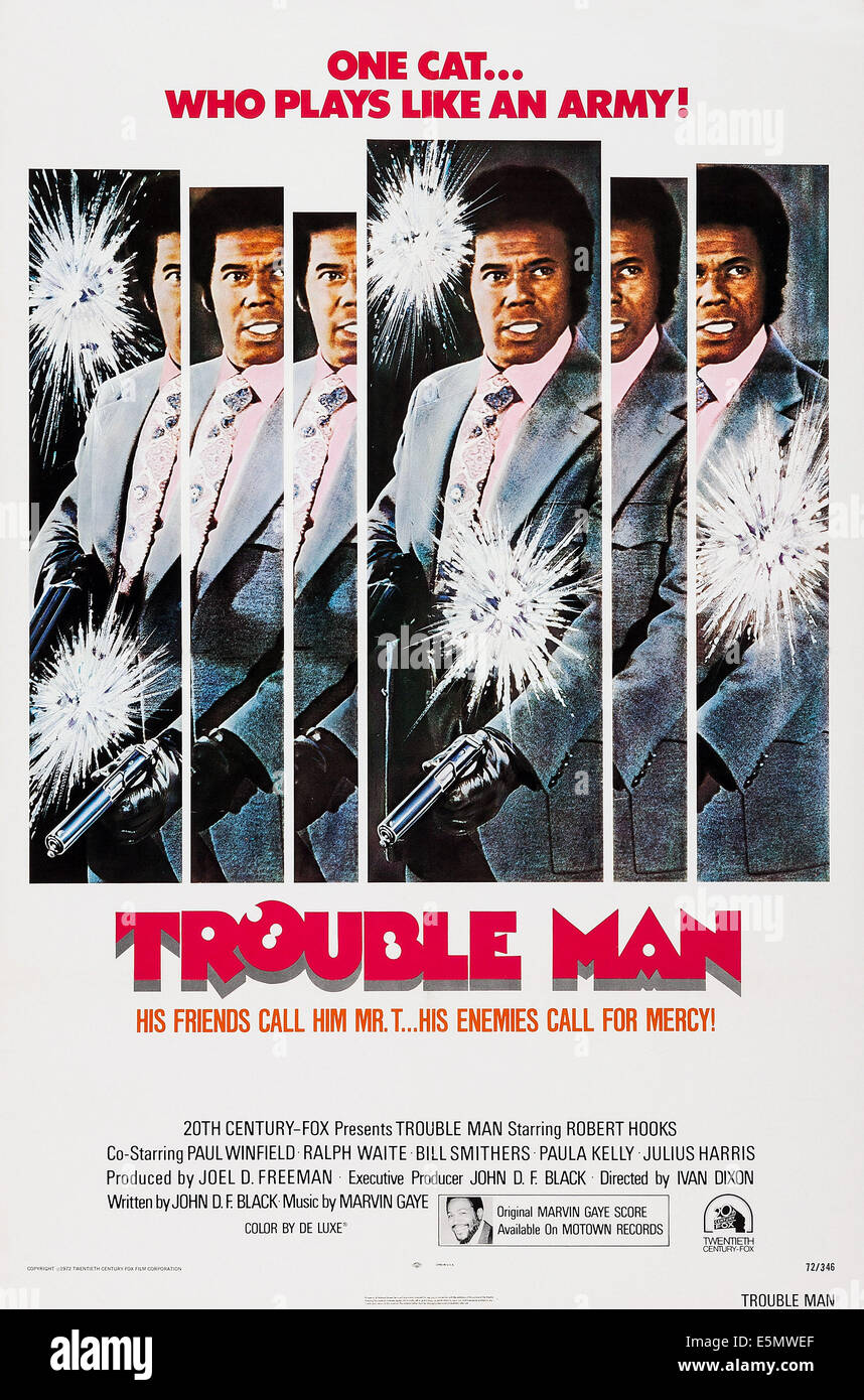 TROUBLE MAN, top: Robert Hooks, bottom: Marvin Gaye on poster art, 1972, TM and Copyright ©20th Century Fox Film Corp. All Stock Photo