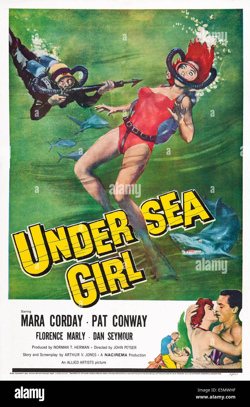 UNDERSEA GIRL, US POSTER, Mara Corday (top right), bottom kissing from left: Mara Corday, Pat Conway, 1957 Stock Photo