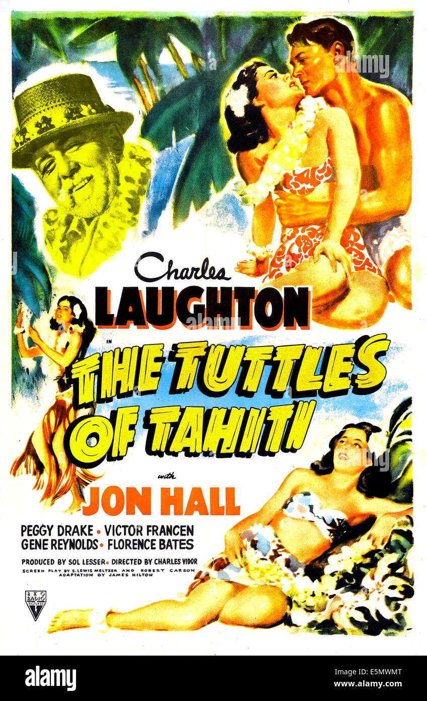 THE TUTTLES OF TAHITI, US poster, top from left:  Charles Laughton, Peggy Drake, John Hall, 1942 Stock Photo