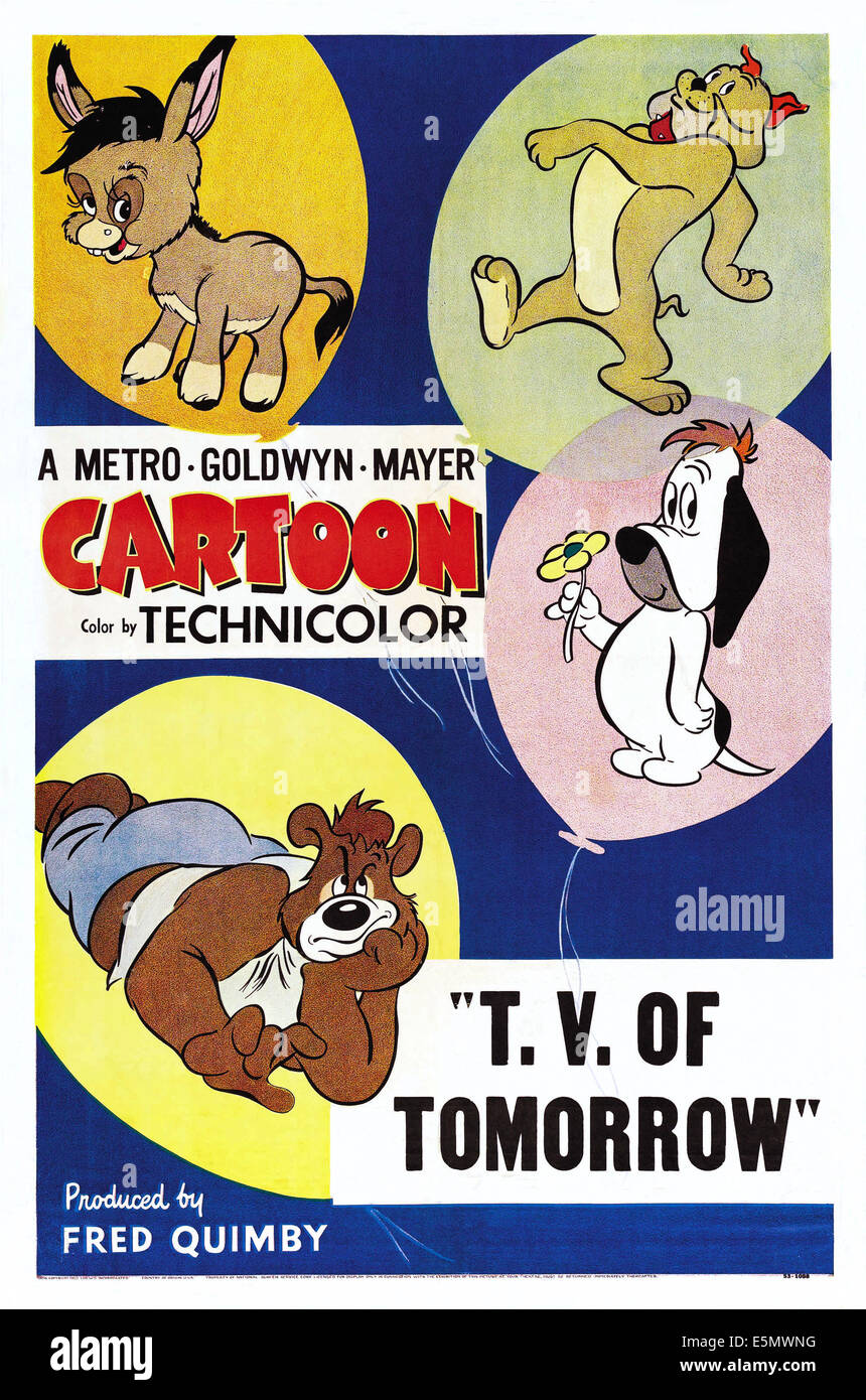 T.V. OF TOMORROW, clockwise from top left: Benny Burro, Spike, Droopy Dog on poster art, 1953. Stock Photo