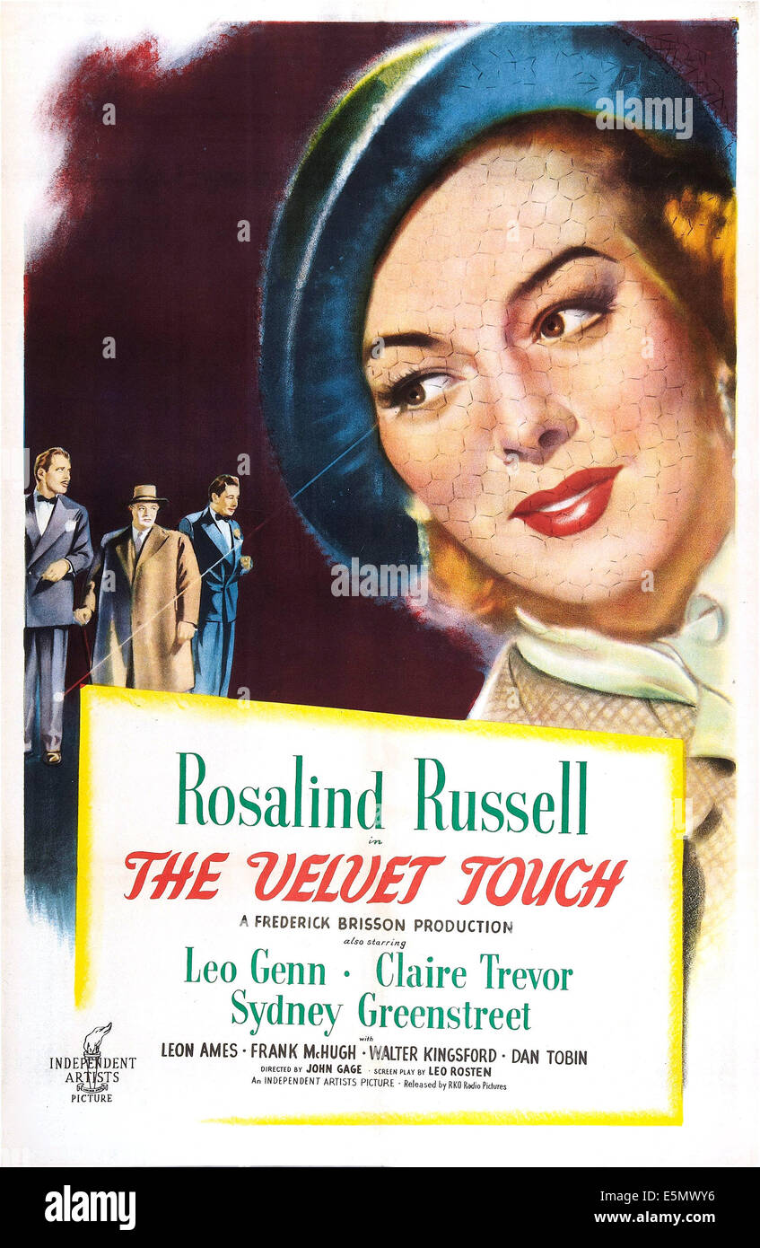THE VELVET TOUCH, US poster, from left: Leon Ames, Sydney Greenstreet, Leo Genn, Rosalind Russell, 1948 Stock Photo