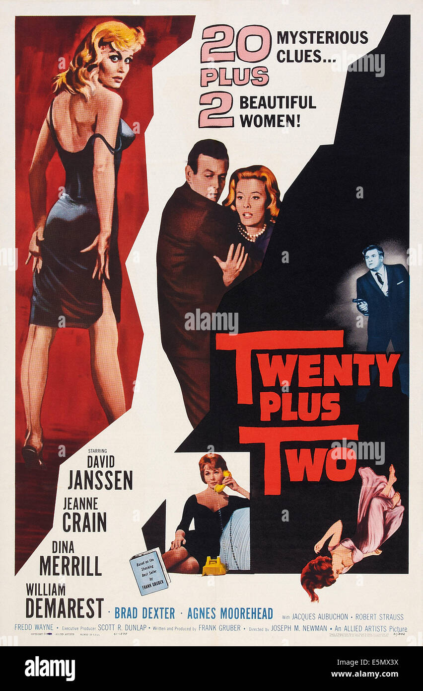 TWENTY PLUS TWO, US poster, center from left: David Janssen, Dina Merrill, Jeanne Crain (bottom left), 1961 Stock Photo