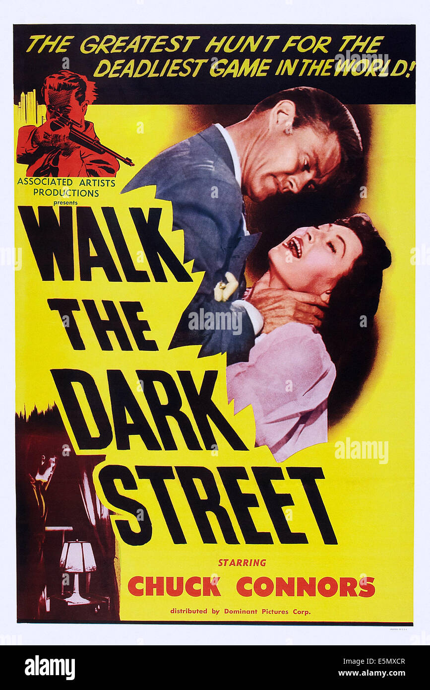 WALK THE DARK STREET, US poster, from left: Chuck Connors, Regina Gleason, 1956 Stock Photo