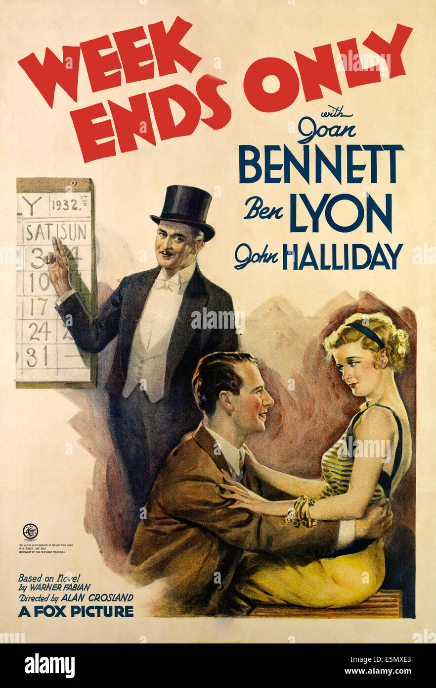 WEEK ENDS ONLY, from left, John Halliday, Ben Lyon, Joan Bennett, 1932 Stock Photo