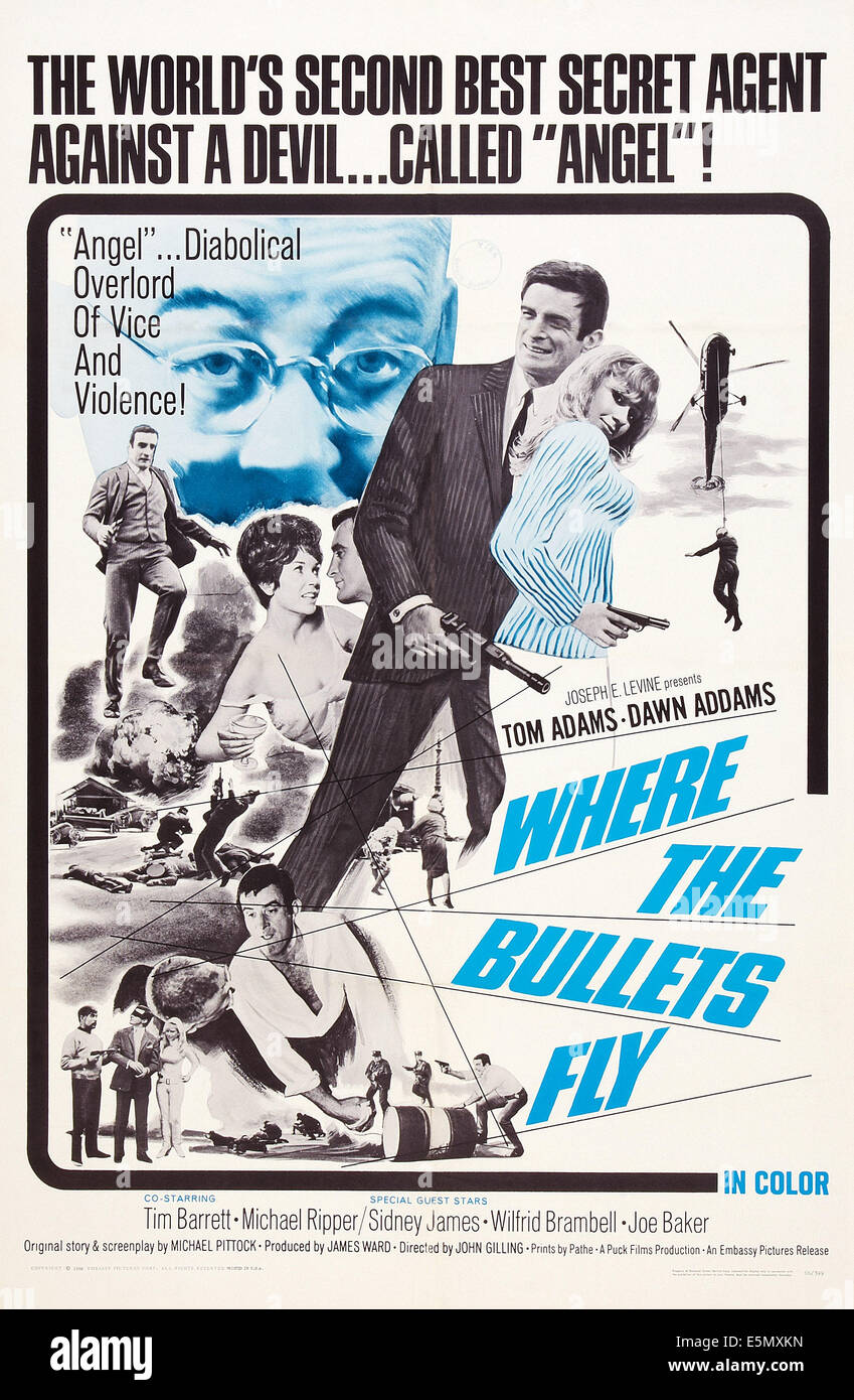 WHERE THE BULLETS FLY, l-r: Tom Adams, Dawn Addams, Suzan Farmer on poster art, 1966. Stock Photo