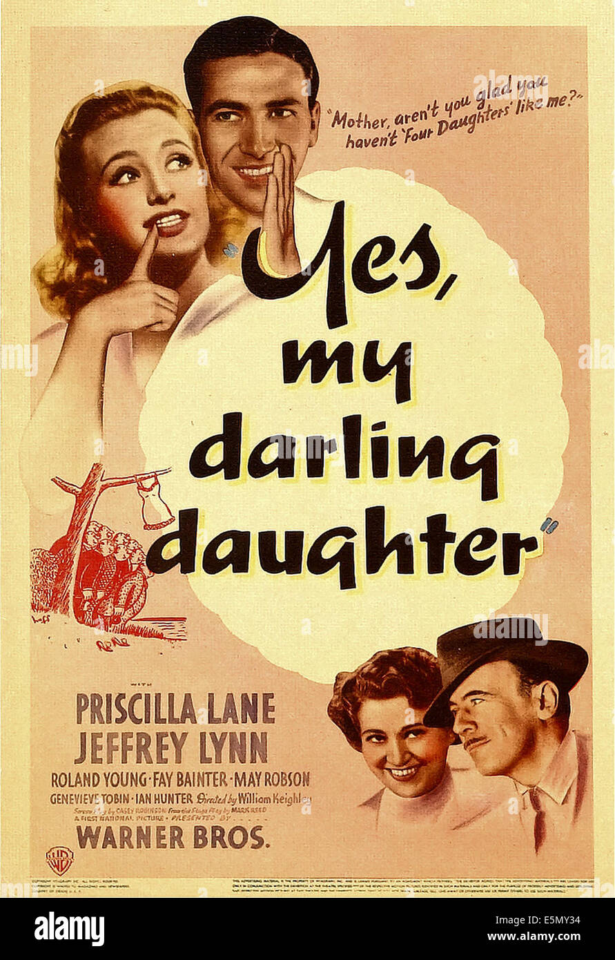 YES, MY DARLING DAUGHTER, top from left: Priscilla Lane, Jeffrey Lynn, bottom from left: Fay Bainter, Roland Young on midget Stock Photo