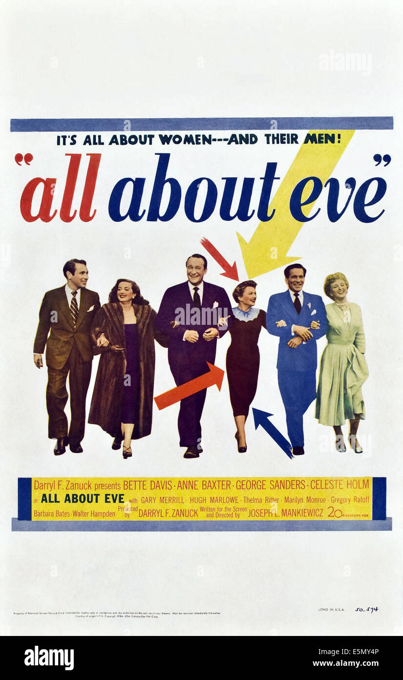 ALL ABOUT EVE, from left: Gary Merrill, Bette Davis, George Sanders, Anne Baxter, Hugh Marlowe, Celeste Holm, 1950, TM and Stock Photo