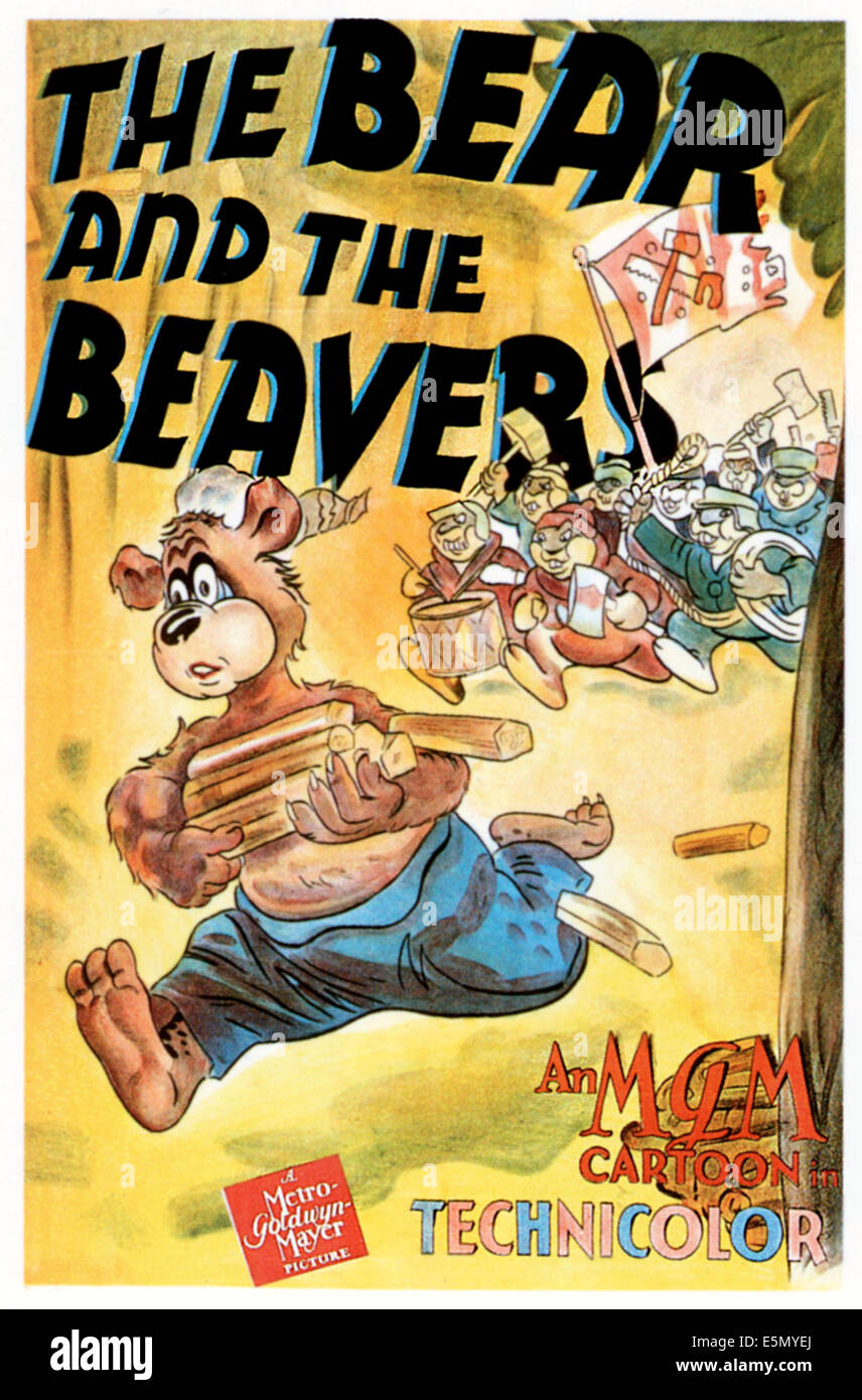 THE BEAR AND THE BEAVERS, left Barney Bear on poster art, 1942 Stock