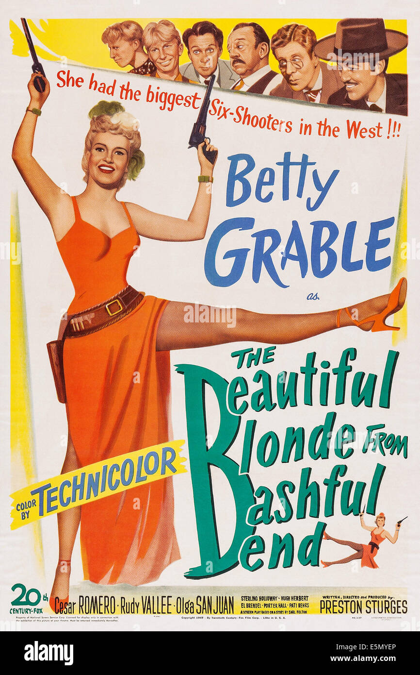 THE BEAUTIFUL BLONDE FROM BASHFUL BEND, Betty Grable, (top l-r): Dan Jackson, Sterling Holloway, El Brendel, Porter Hall, Rudy Stock Photo