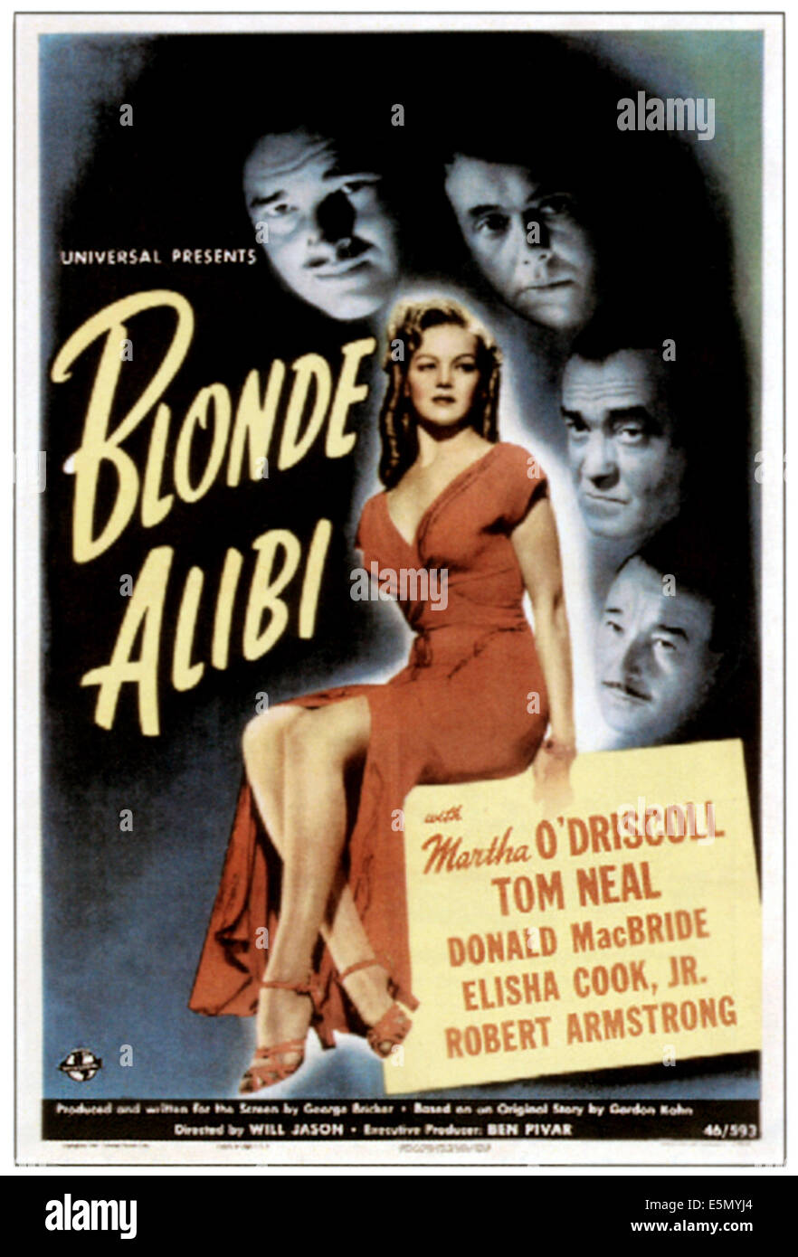 BLONDE ALIBI, center: Martha O'Driscoll, 1946. Stock Photo