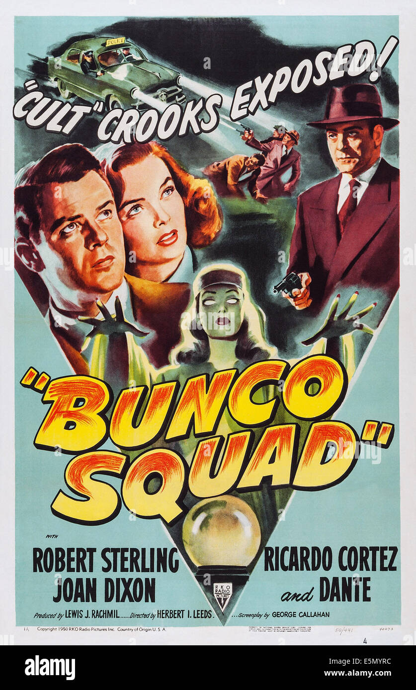 BUNCO SQUAD, from left: Robert Sterling, Joan Dixon, Ricardo Cortez, 1950. Stock Photo