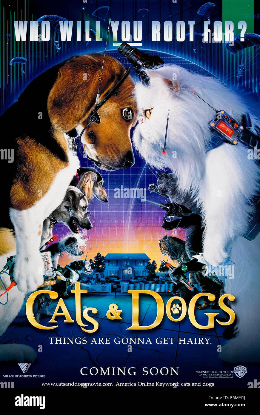 CATS AND DOGS, (aka CATS & DOGS), US advance poster art, 2001, ©Warner Bros./courtesy Everett Collection Stock Photo