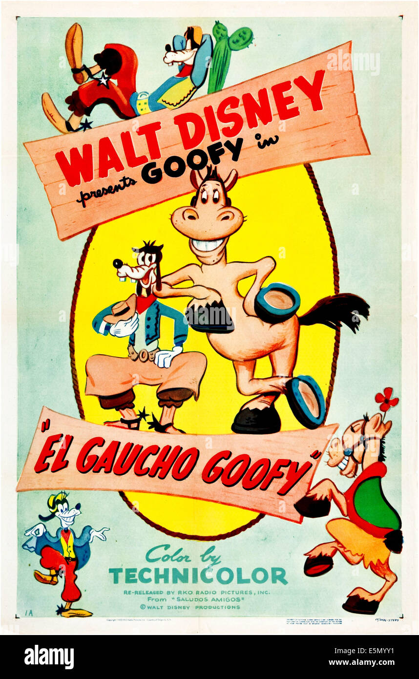 EL GAUCHO GOOFY, top center and bottom left: Goofy on poster art, 1943 Stock Photo