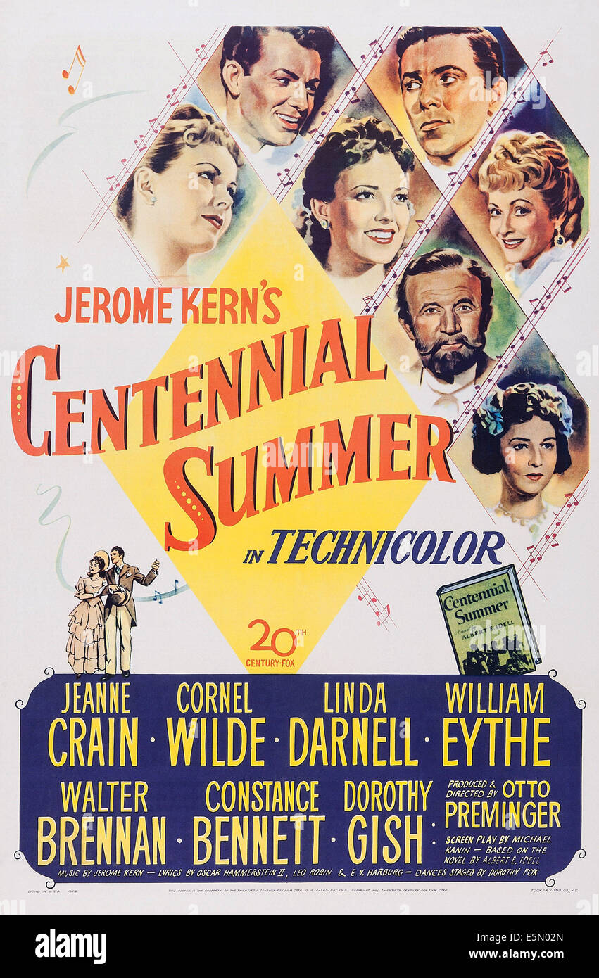 CENTENNIAL SUMMER, from left: Jeanne Crain, Cornel Wilde, Linda Darnell, William Eythe, Constance Bennett, Walter Brennan, Stock Photo