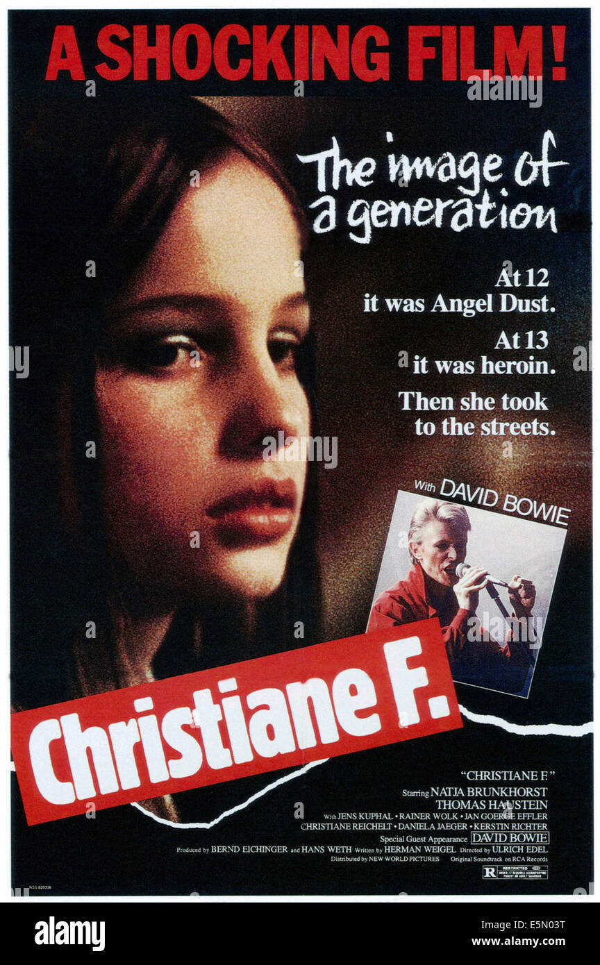 CHRISTIANE F. (aka CHRISTIANE F.-WIR KINDER VOM BAHNHOF ZOO), Natja Brunckhorst, David Bowie (inset), 1981, ©New World Stock Photo
