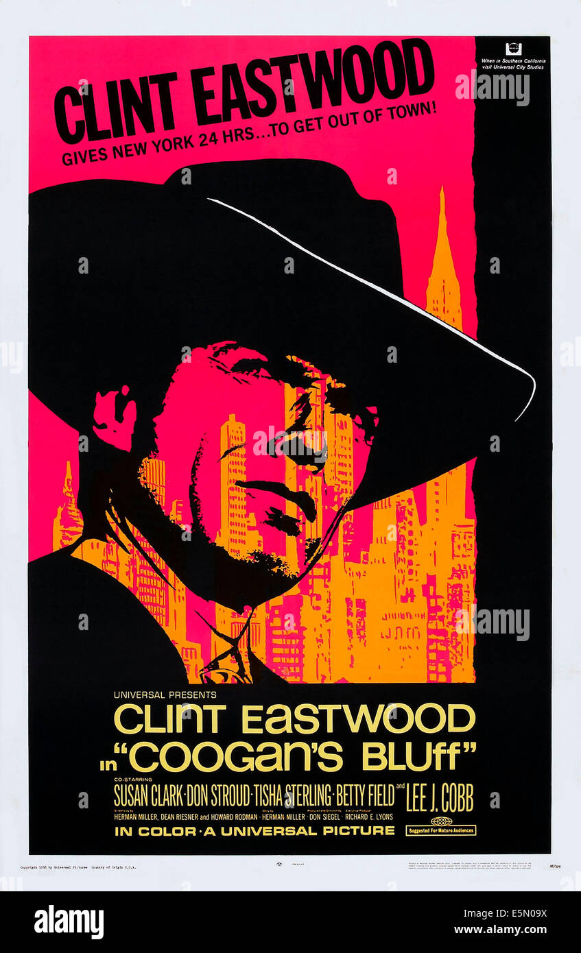 COOGAN'S BLUFF, Clint Eastwood, 1968, poster art Stock Photo