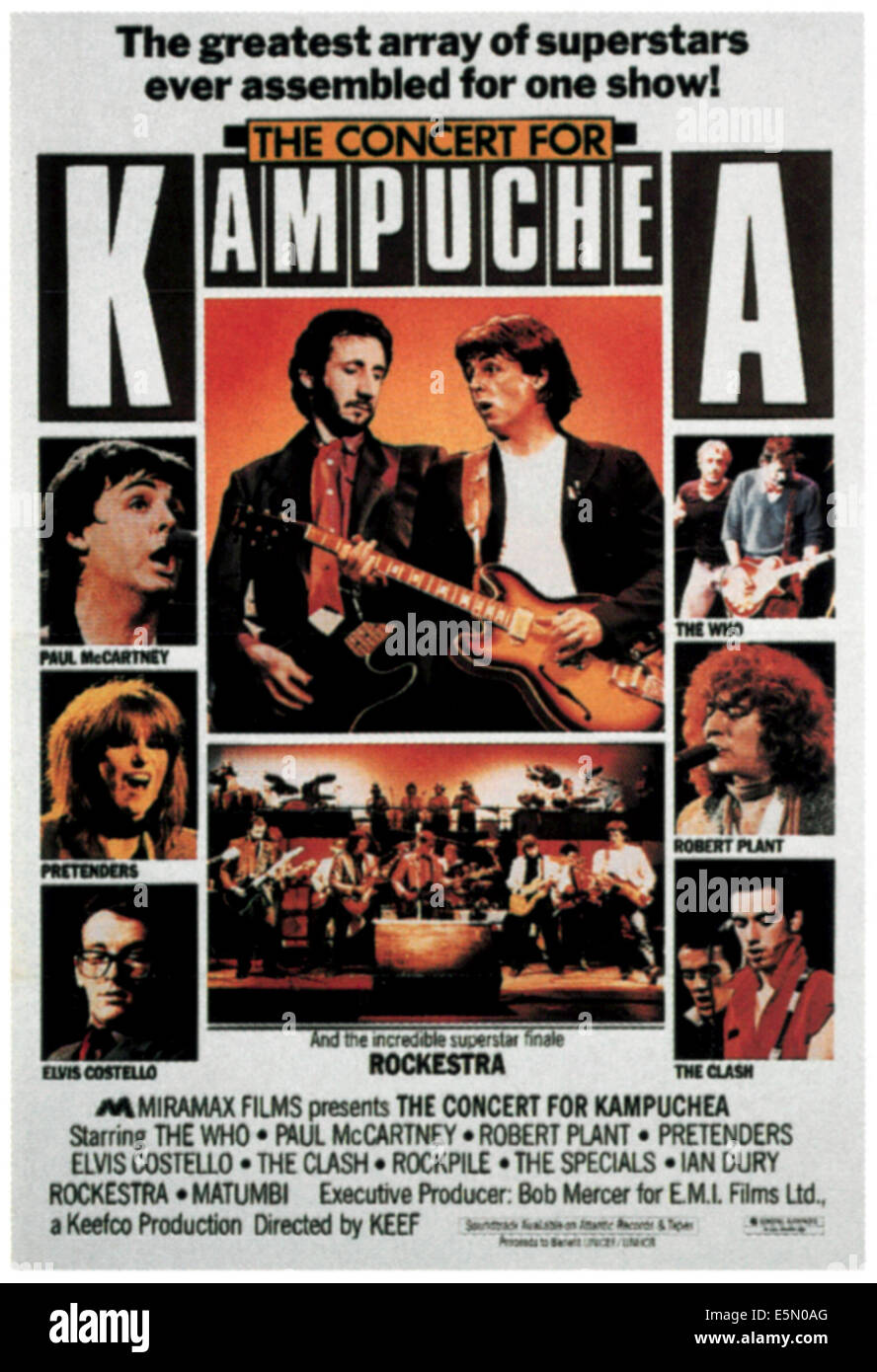 THE CONCERT FOR KAMPUCHEA, center from left: Pete Townshend, Paul McCartney, left from top: Paul McCartney, Chrissie Hynde, Stock Photo