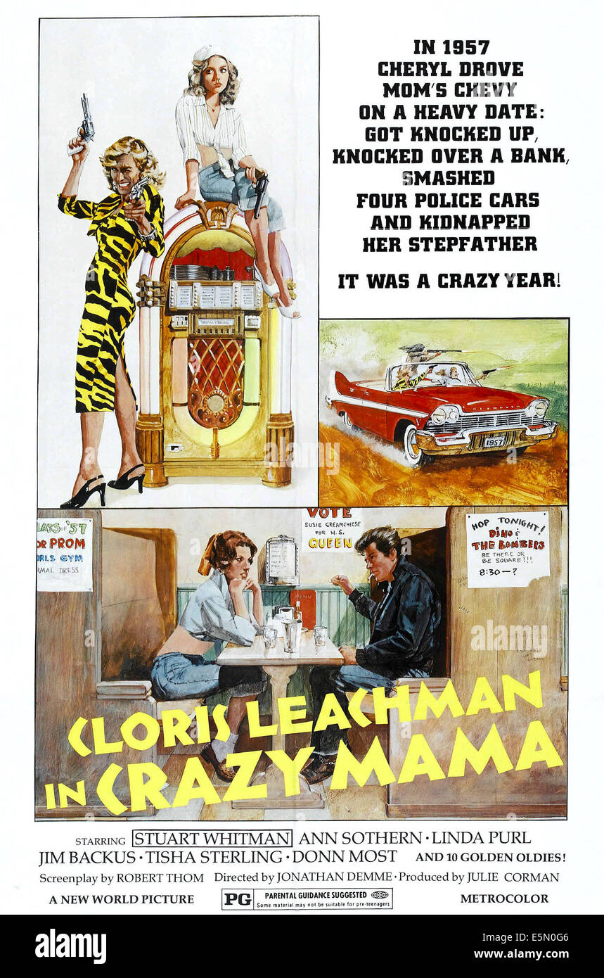 CRAZY MAMA, left l-r: Cloris Leachman, Linda Purl on poster art, 1975. Stock Photo